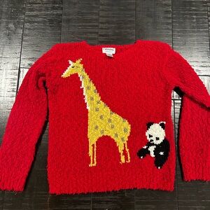 Rare vintage CRYSTAL popcorn Red Giraffe and Panda Sweater size M
